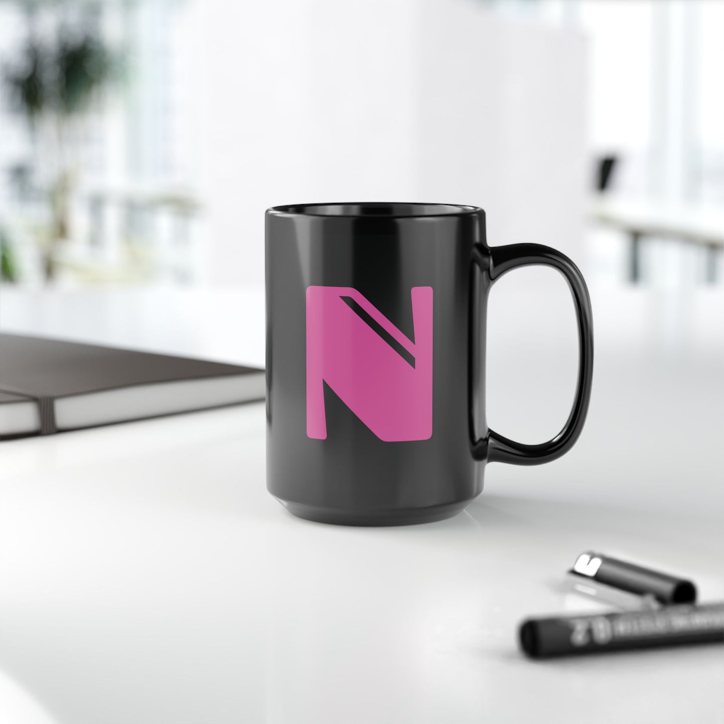 Mug Hot Pink Initial Black "N"