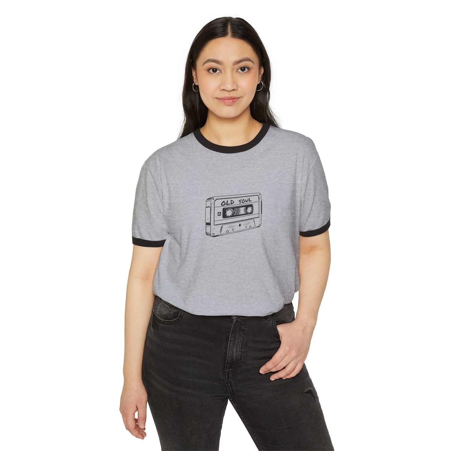 Vintage "Old Soul" Cassette Tape Unisex Ringer T-Shirt - Gift for Her or Him