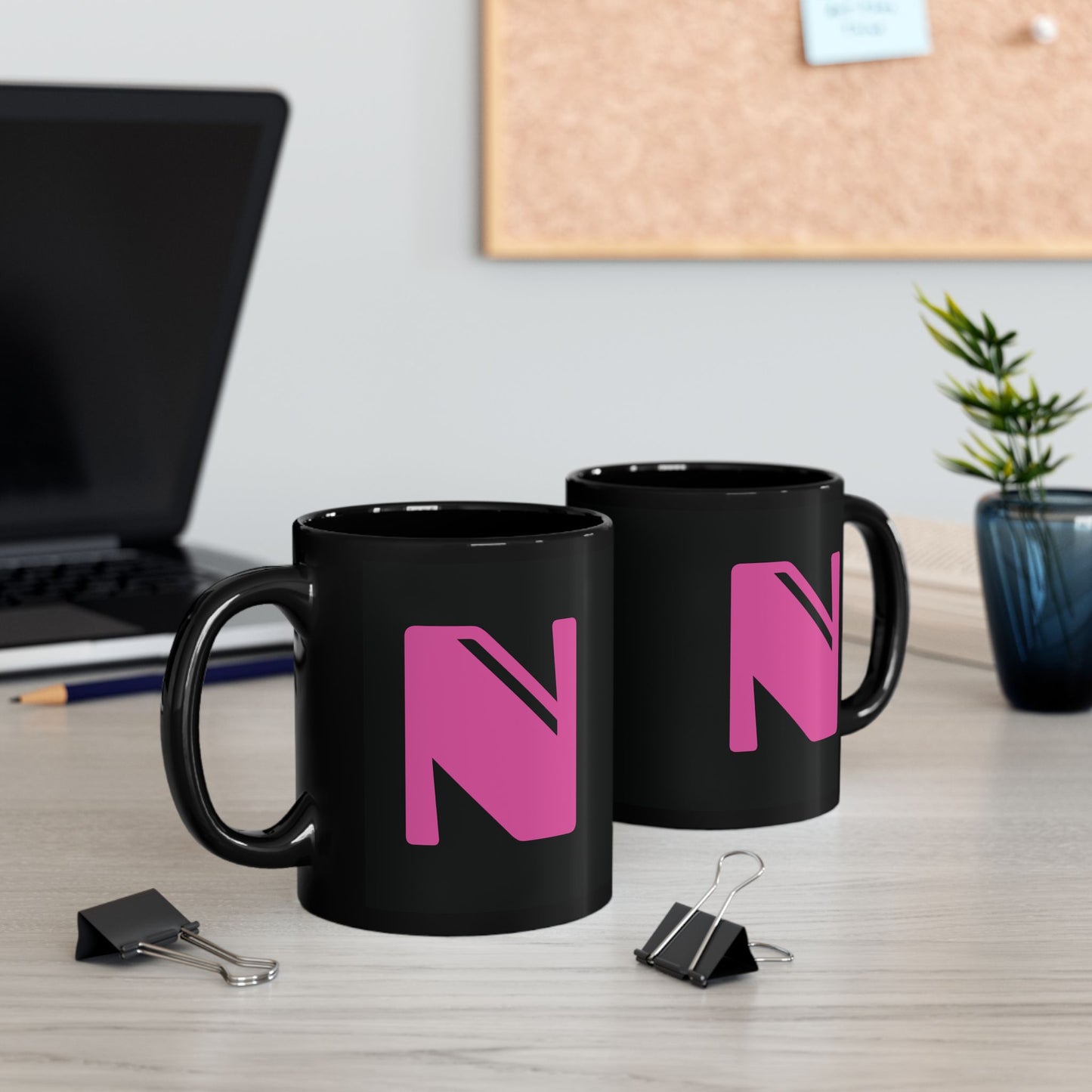 Mug Hot Pink Initial Black "N"