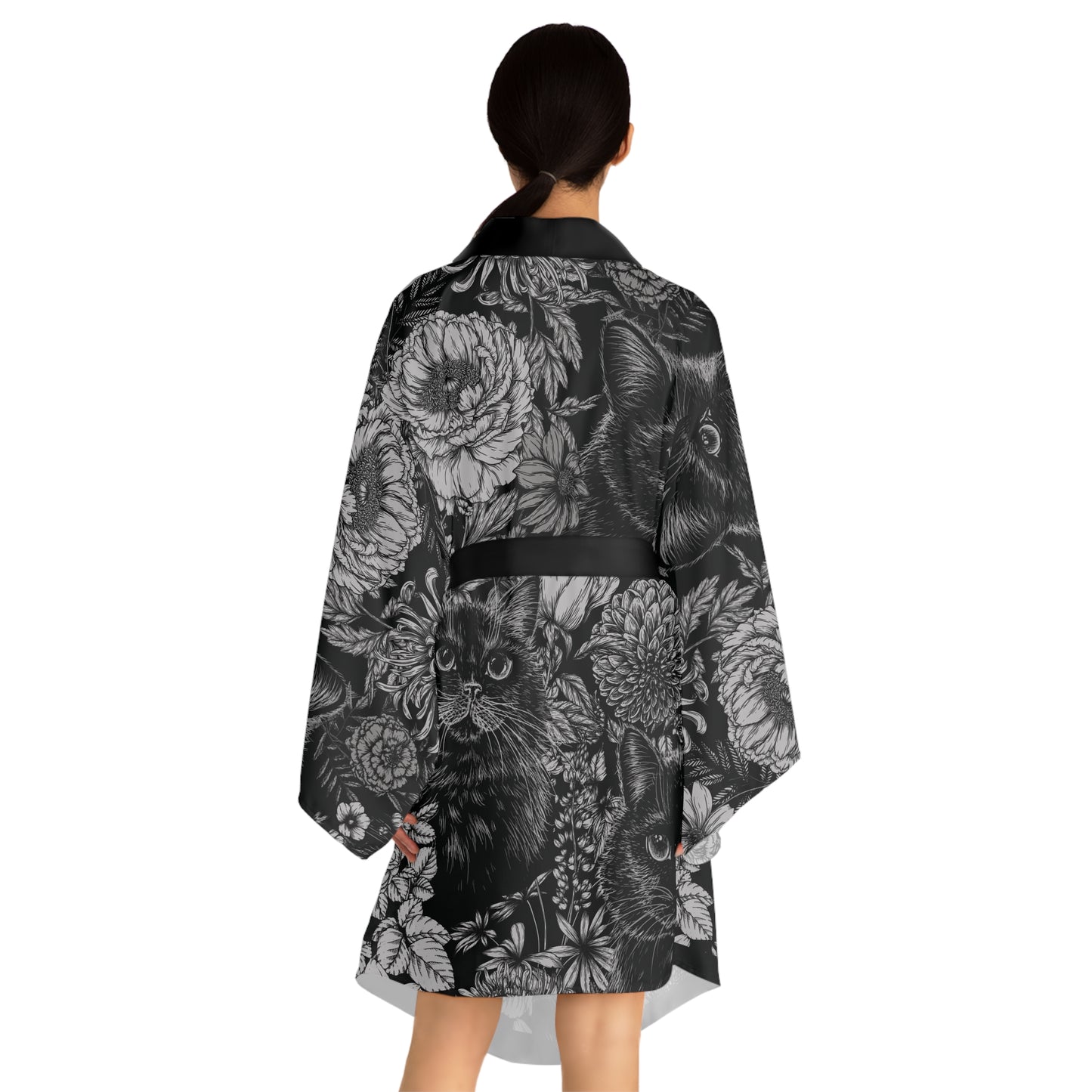 Childless Cat Lady Long Sleeve Kimono Robe (AOP)