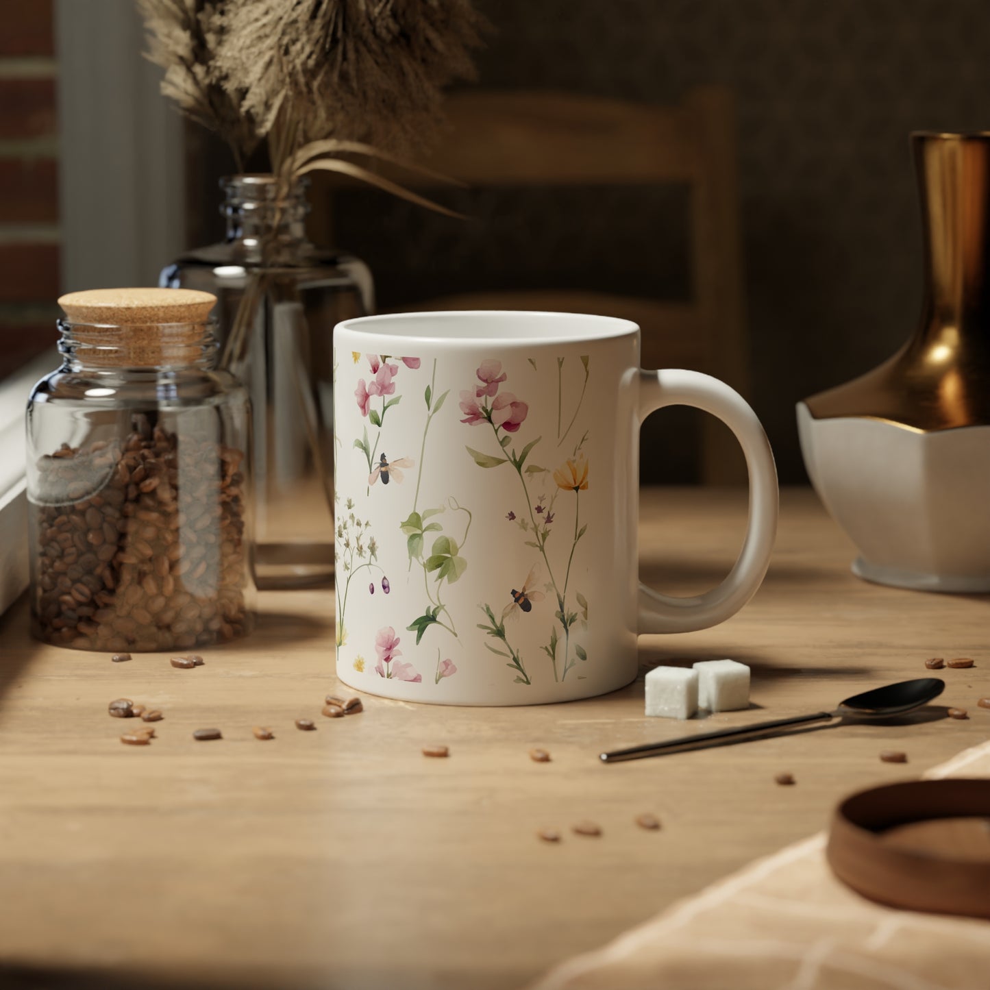 Bumblebee in flowers Jumbo Mug, 20oz