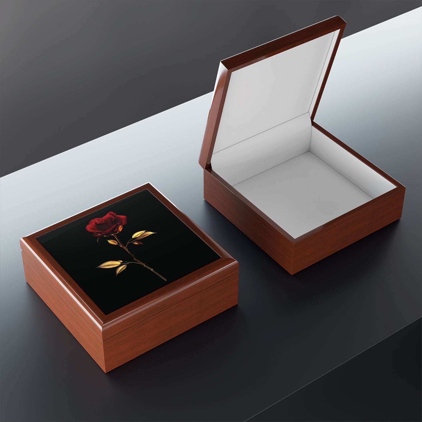 Jewelry Box Single Red Rose Design