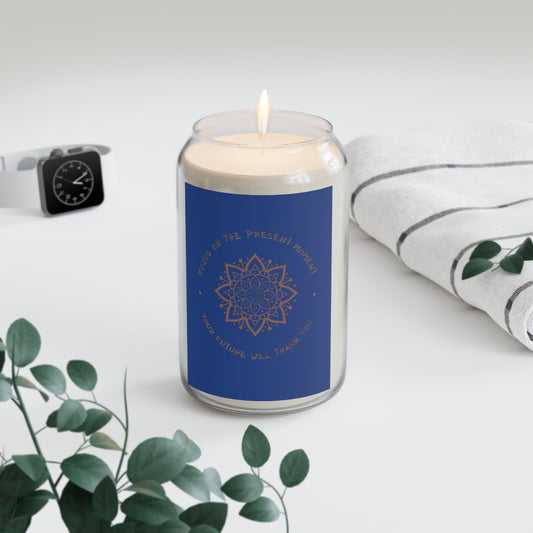 Natural Soy Wax Mandala Candle, 13.75 oz "Focus on the Present Moment, Your Future Will Thank You"