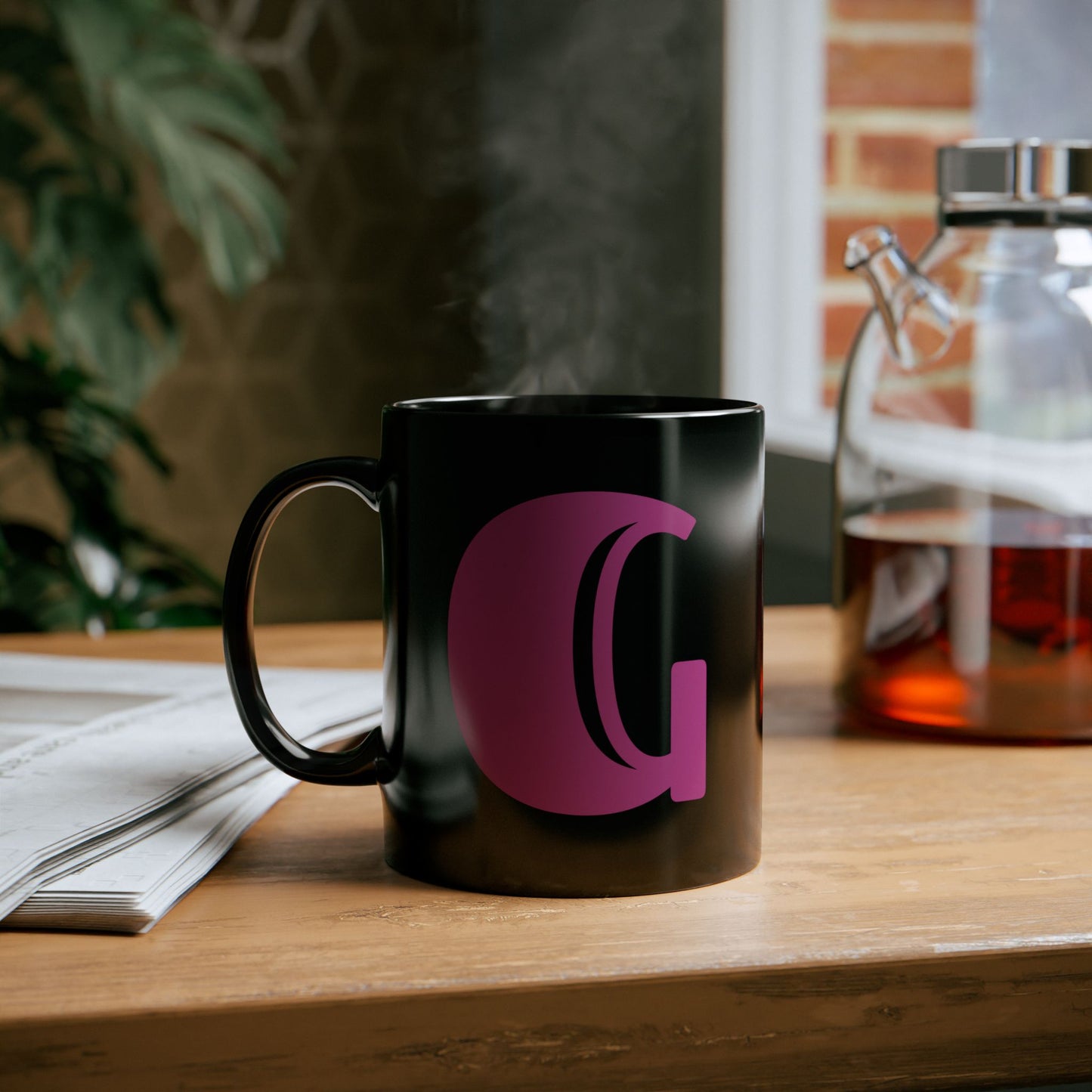 Mug Hot Pink Initial Black "G"