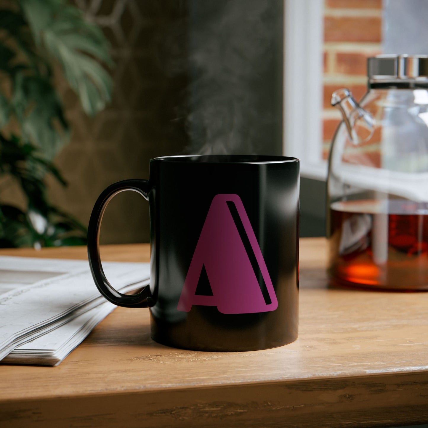 Mug Hot Pink Initial Black "A"