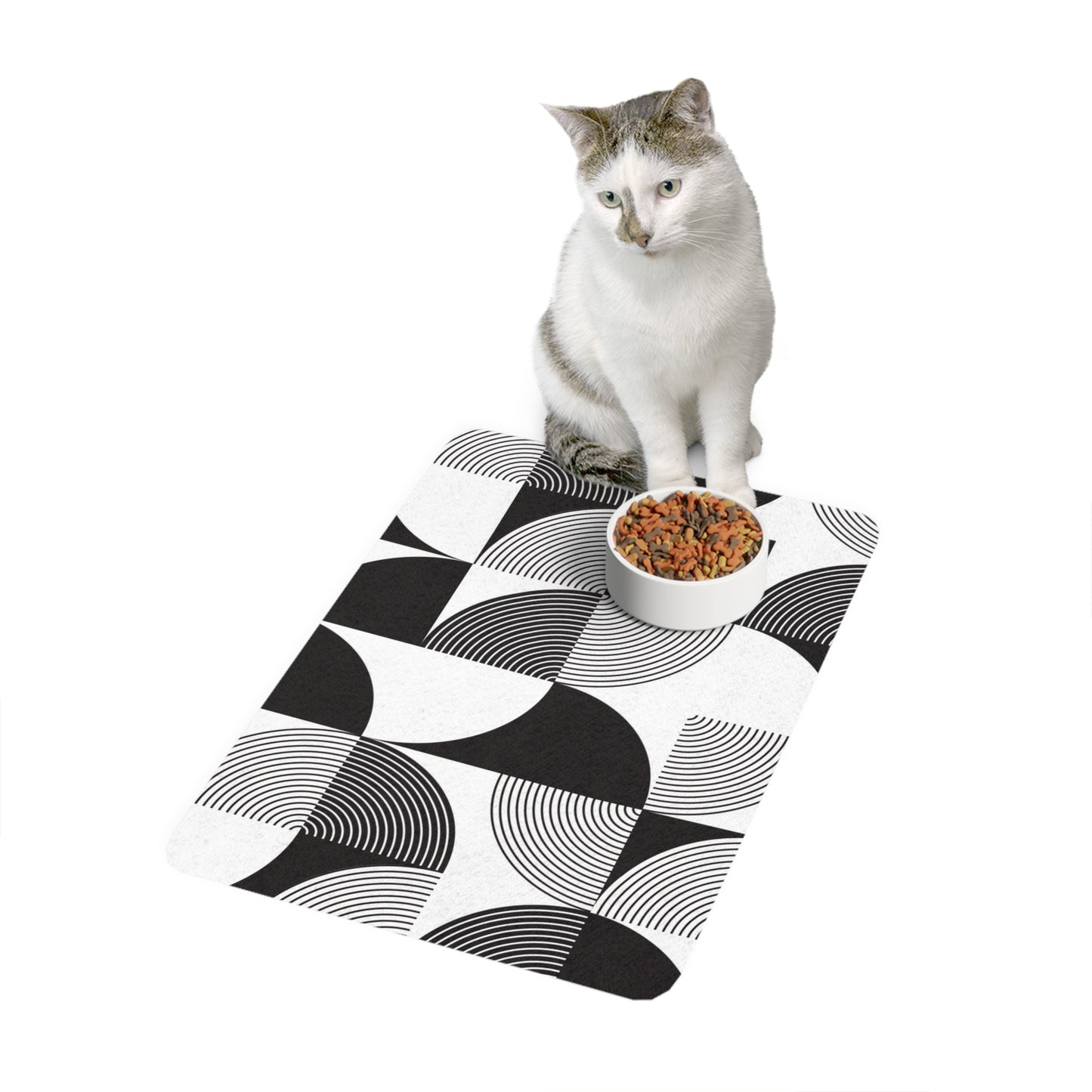 Pet Food Mat Black and White Geometric Design (12x18)