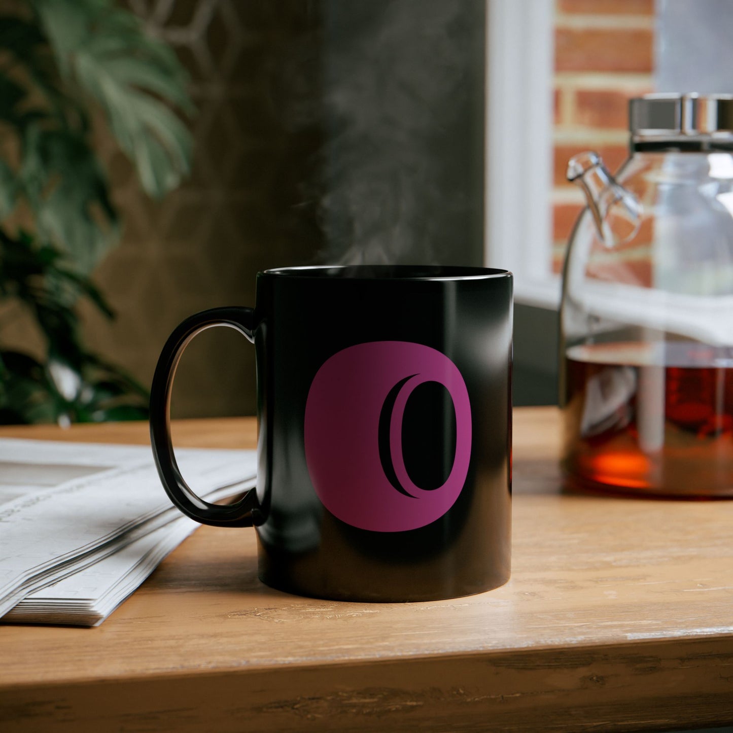 Mug Hot Pink Initial Black "O"