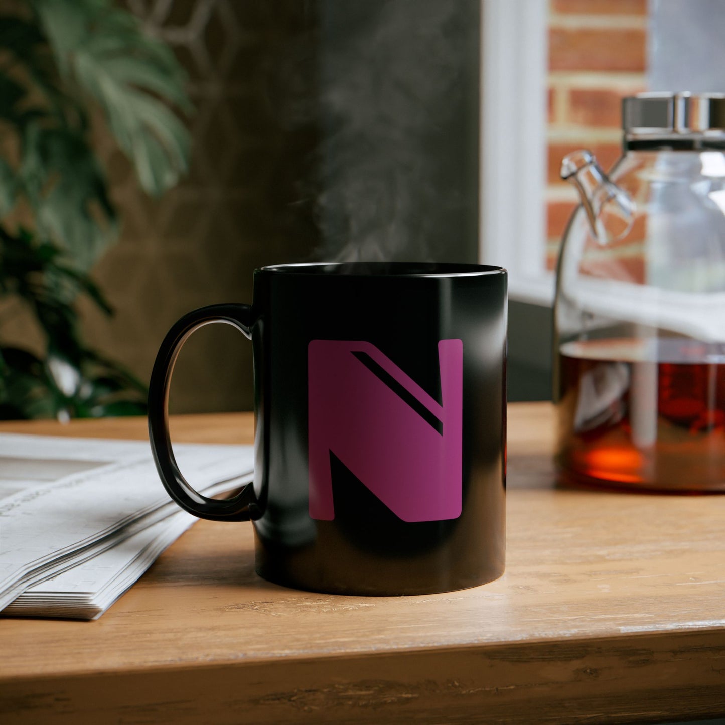 Mug Hot Pink Initial Black "N"