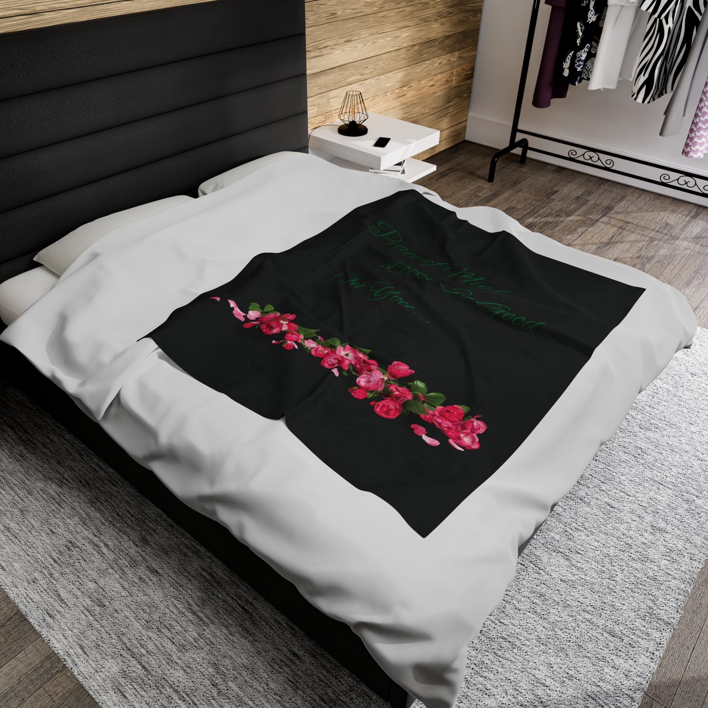 Peace of Mind Looks So Good On You/Roses on the Ground...Velveteen Plush Blanket