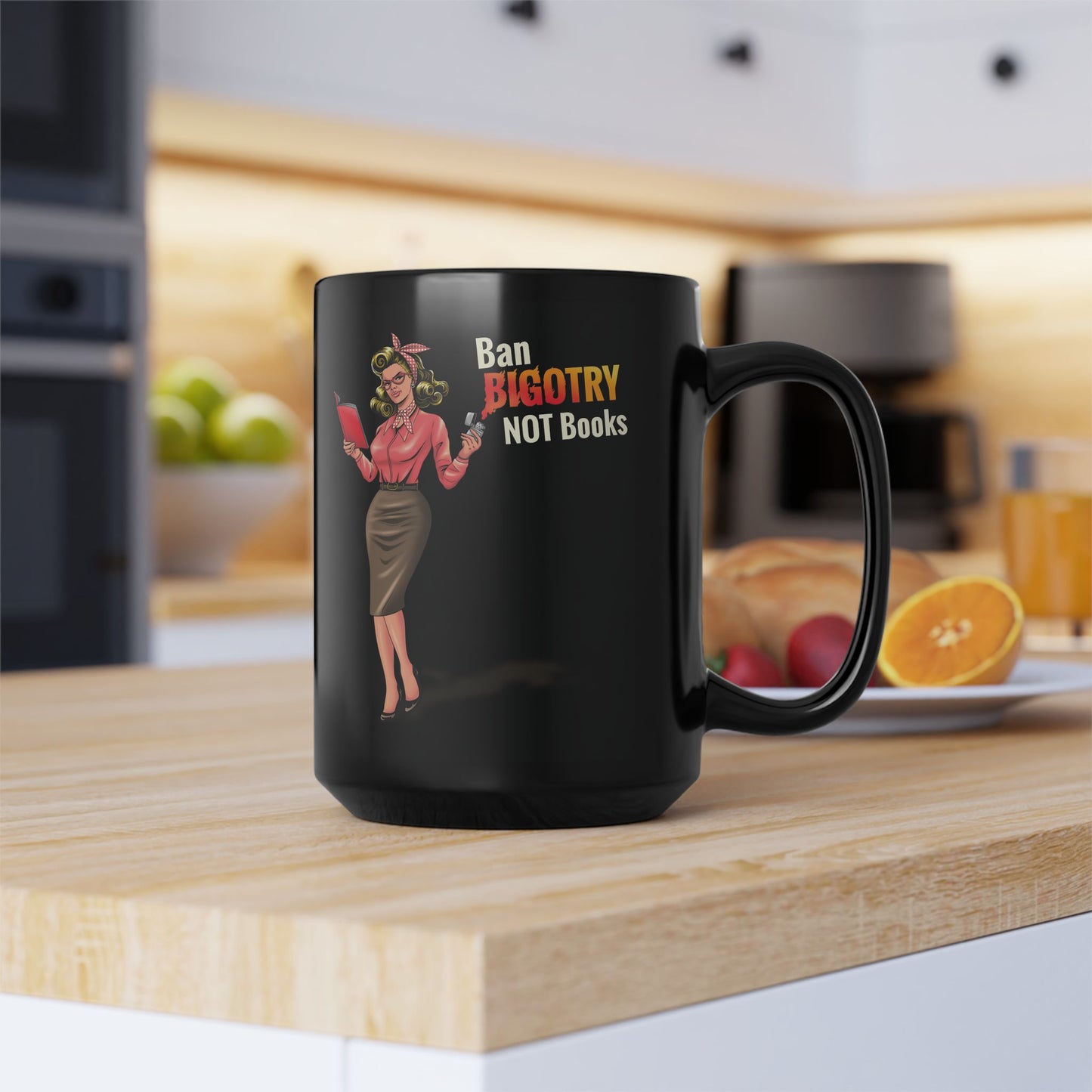 Mug - Ban Bigotry not books Vintage design - Black (11oz, 15oz)
