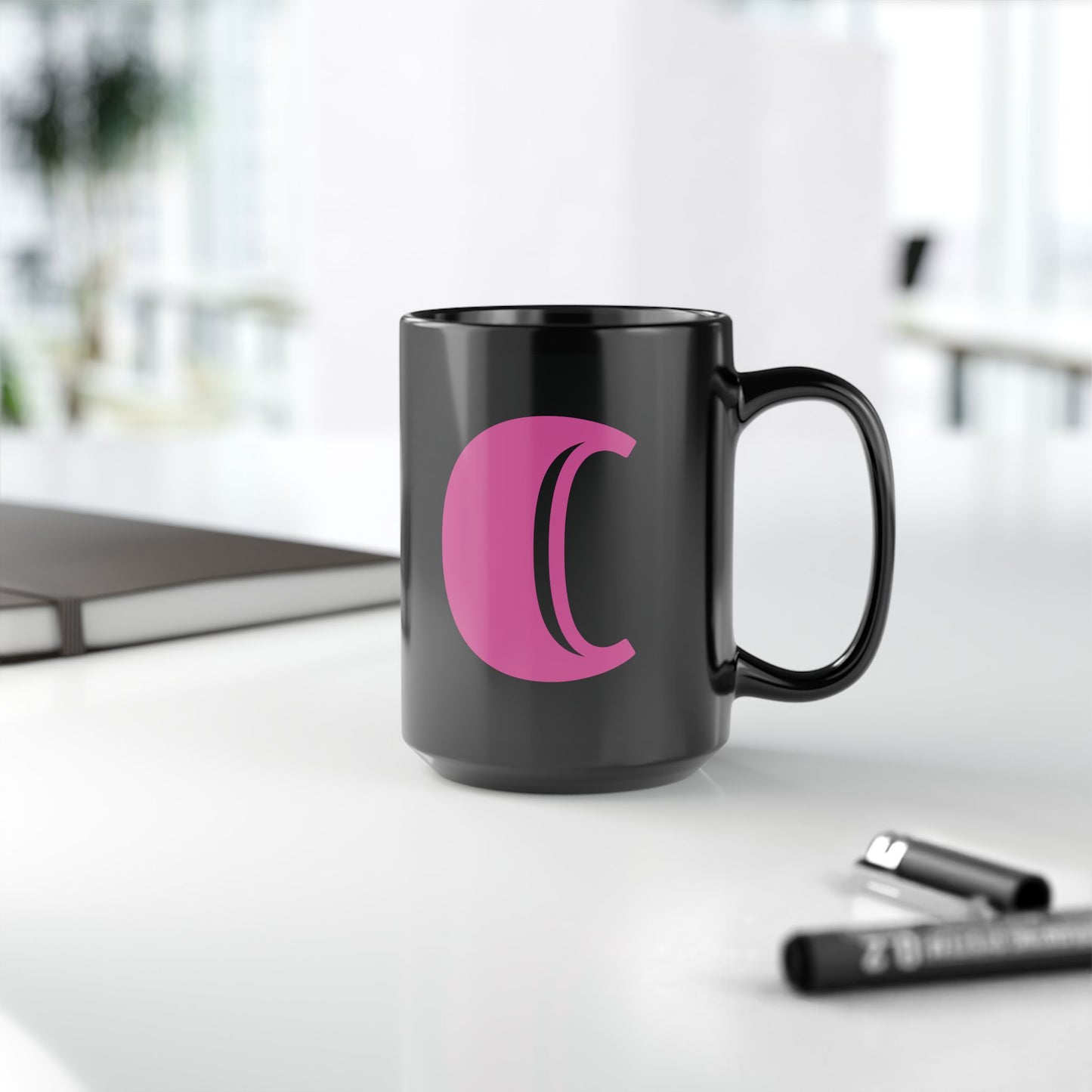 Mug Hot Pink Initial Black "C"