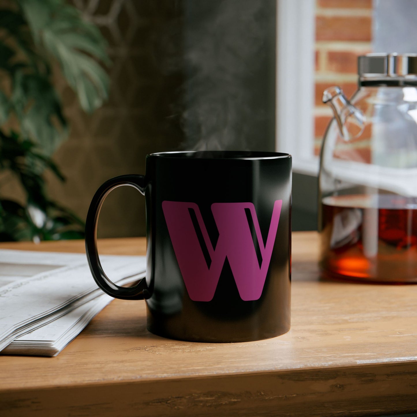 Mug Hot Pink Initial Black "W"