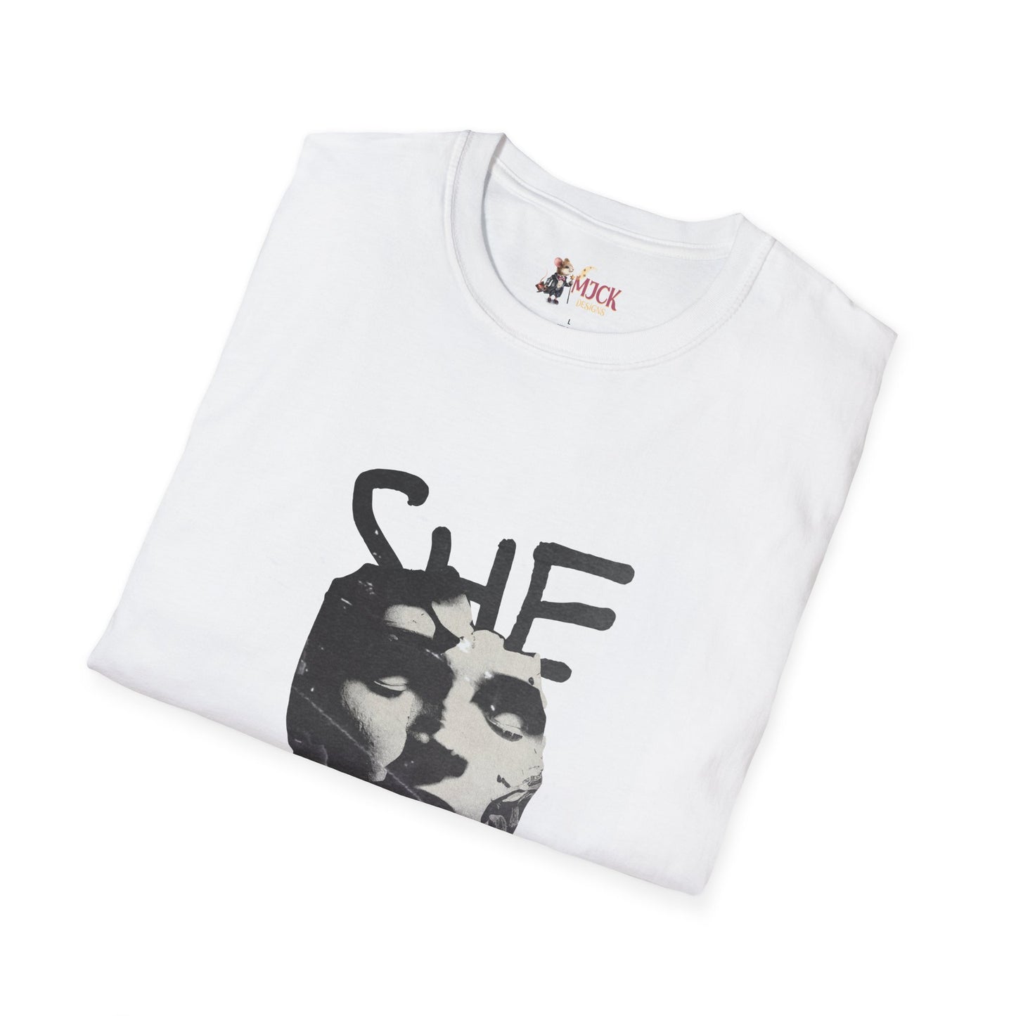Abstract "She Art" Unisex Softstyle T-Shirt - Empowering Apparel and Gift for Artists