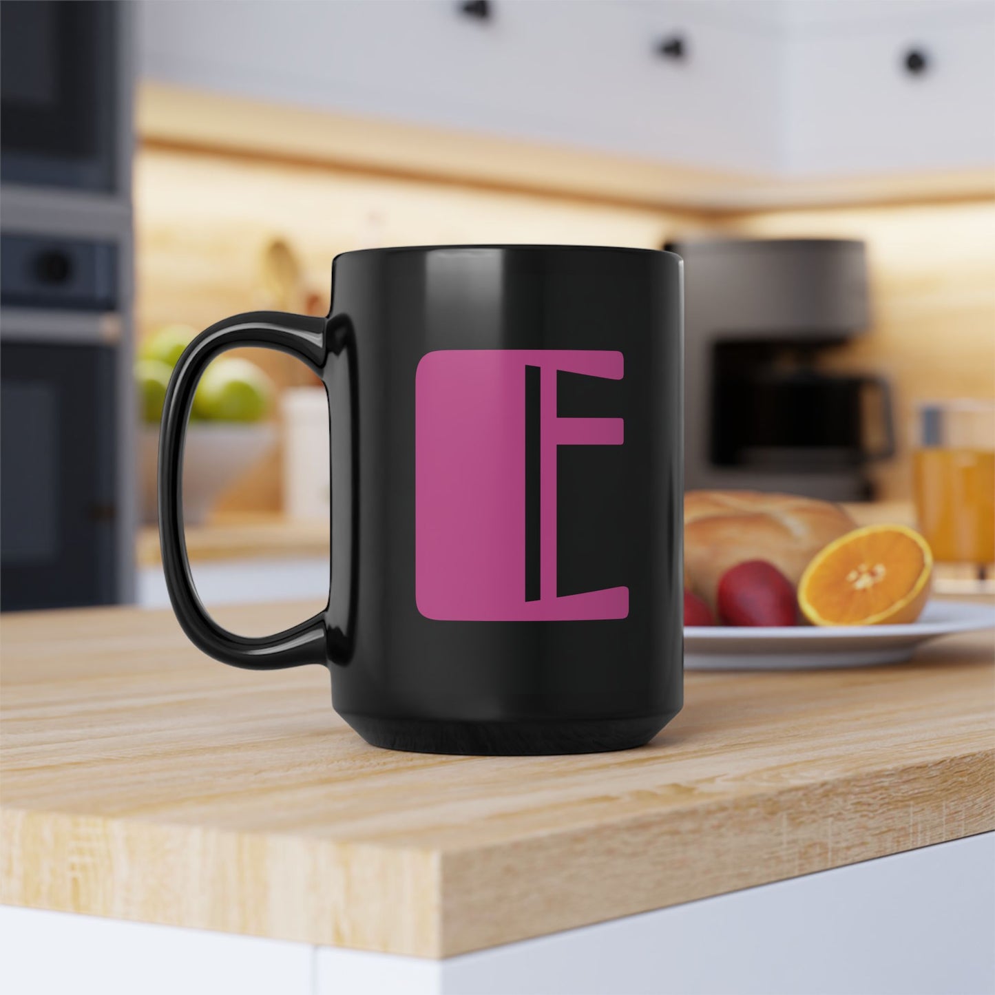 Mug Hot Pink Initial Black "E"