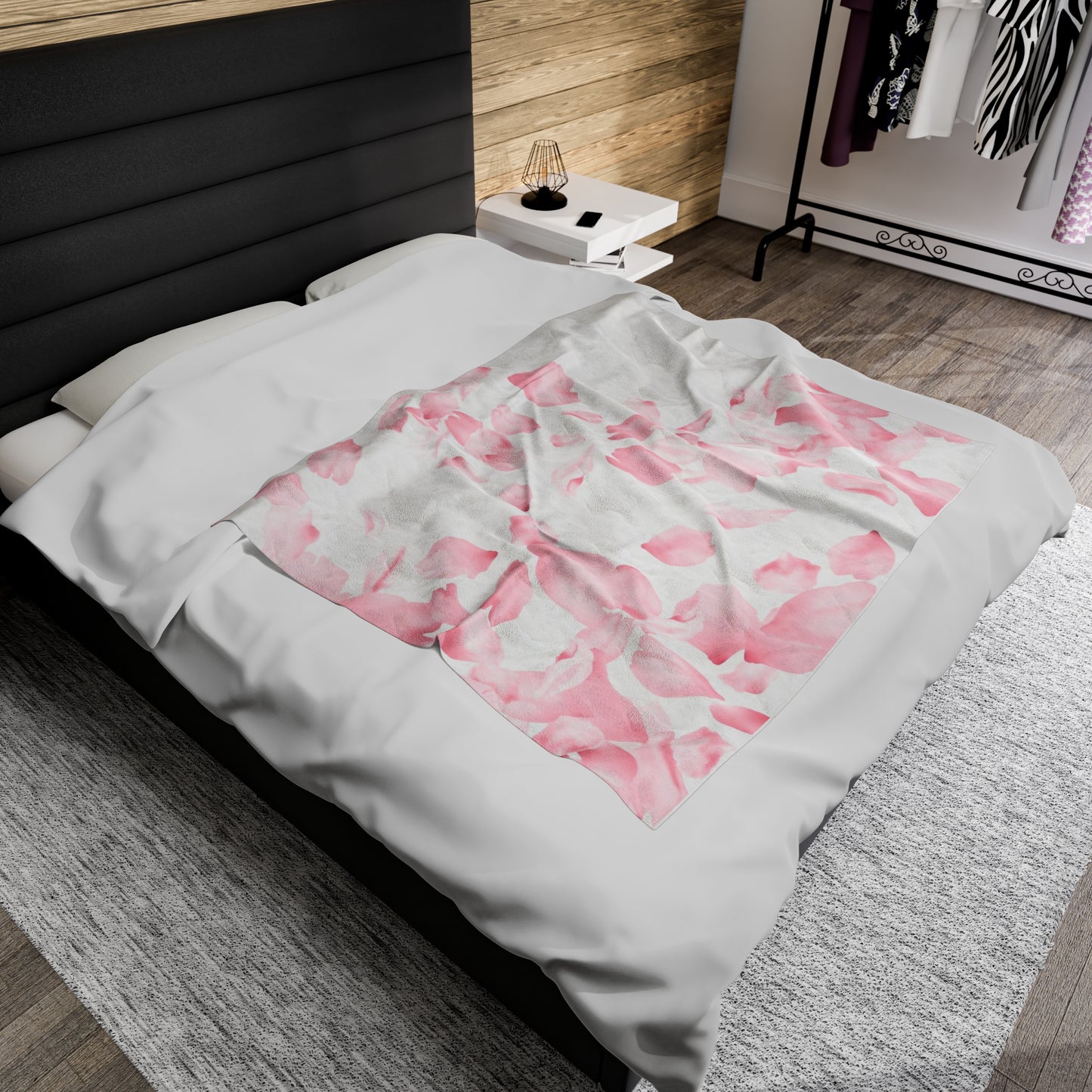 Pink Rose Petals Velveteen Plush Blanket