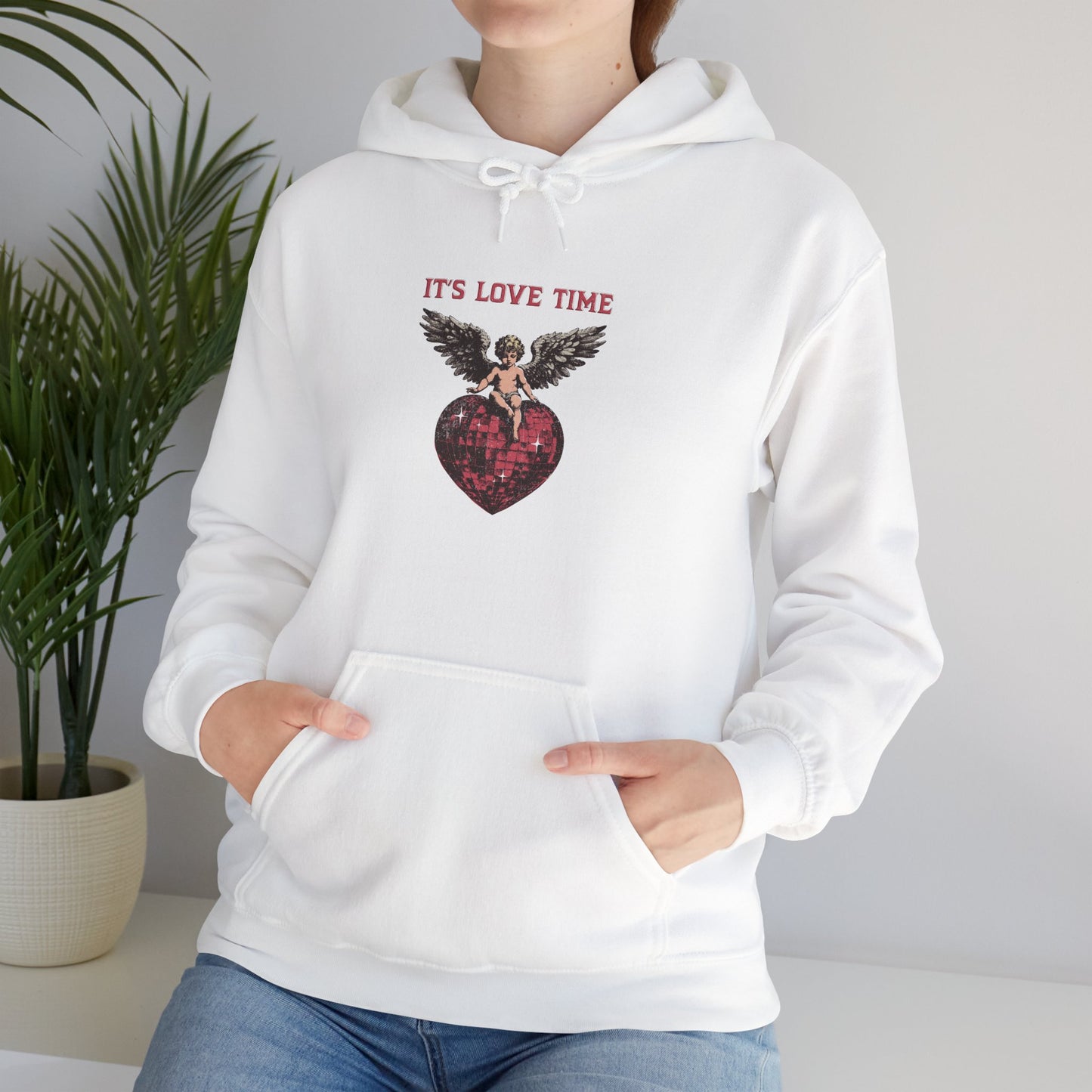 Vintage 'It's Love Time' Hoodie - Valentine's Day Gift for Her and Him