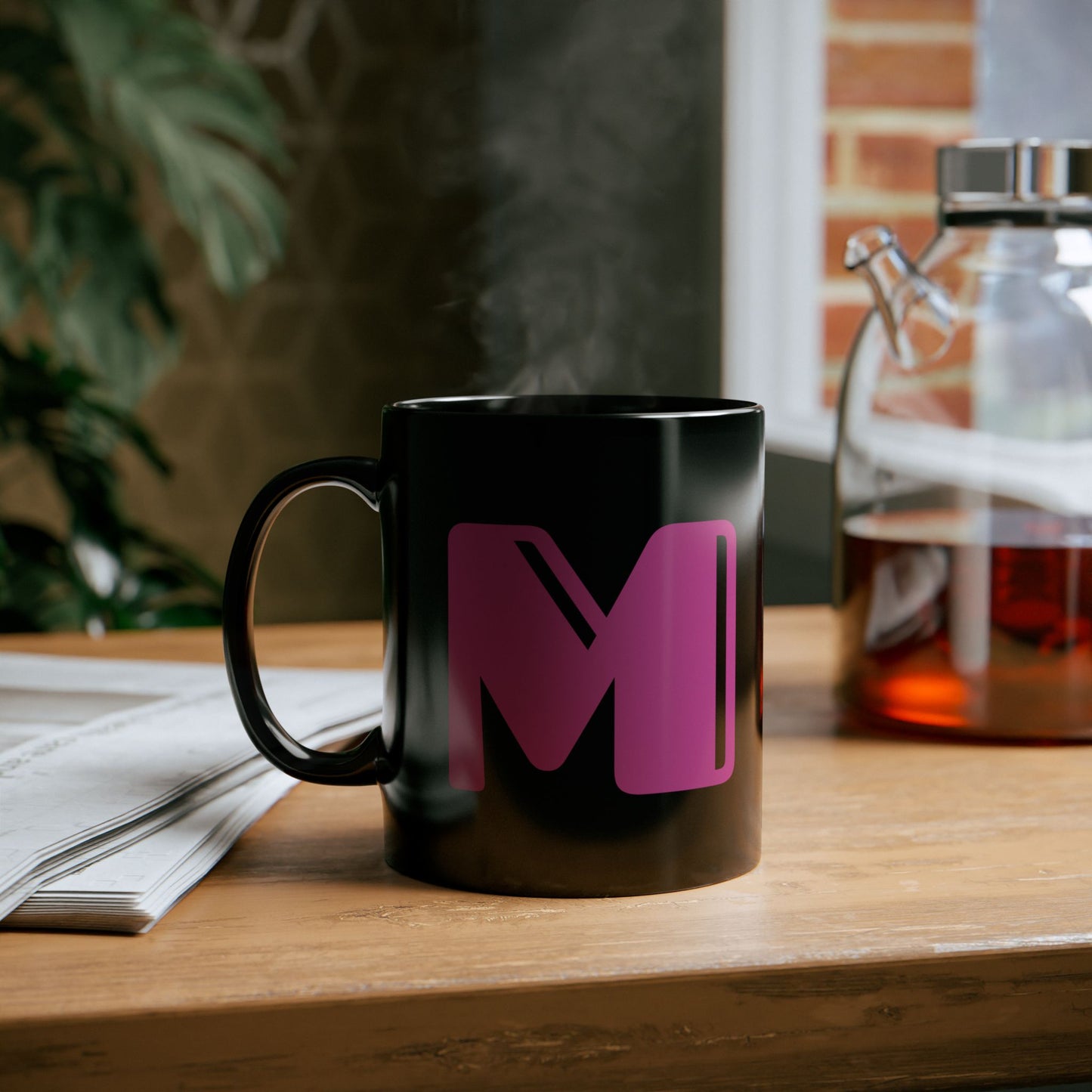 Mug Hot Pink Initial Black "M"