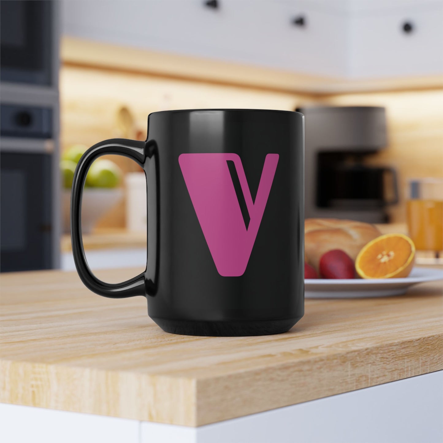 Mug Hot Pink Initial Black "V"