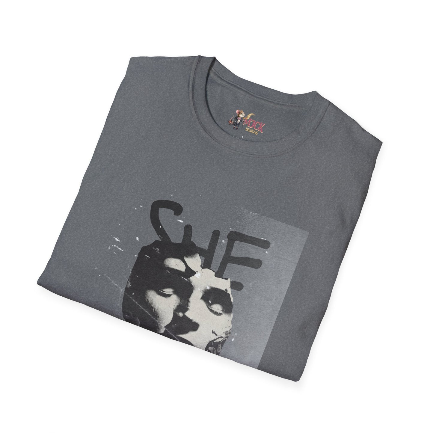 Abstract "She Art" Unisex Softstyle T-Shirt - Empowering Apparel and Gift for Artists