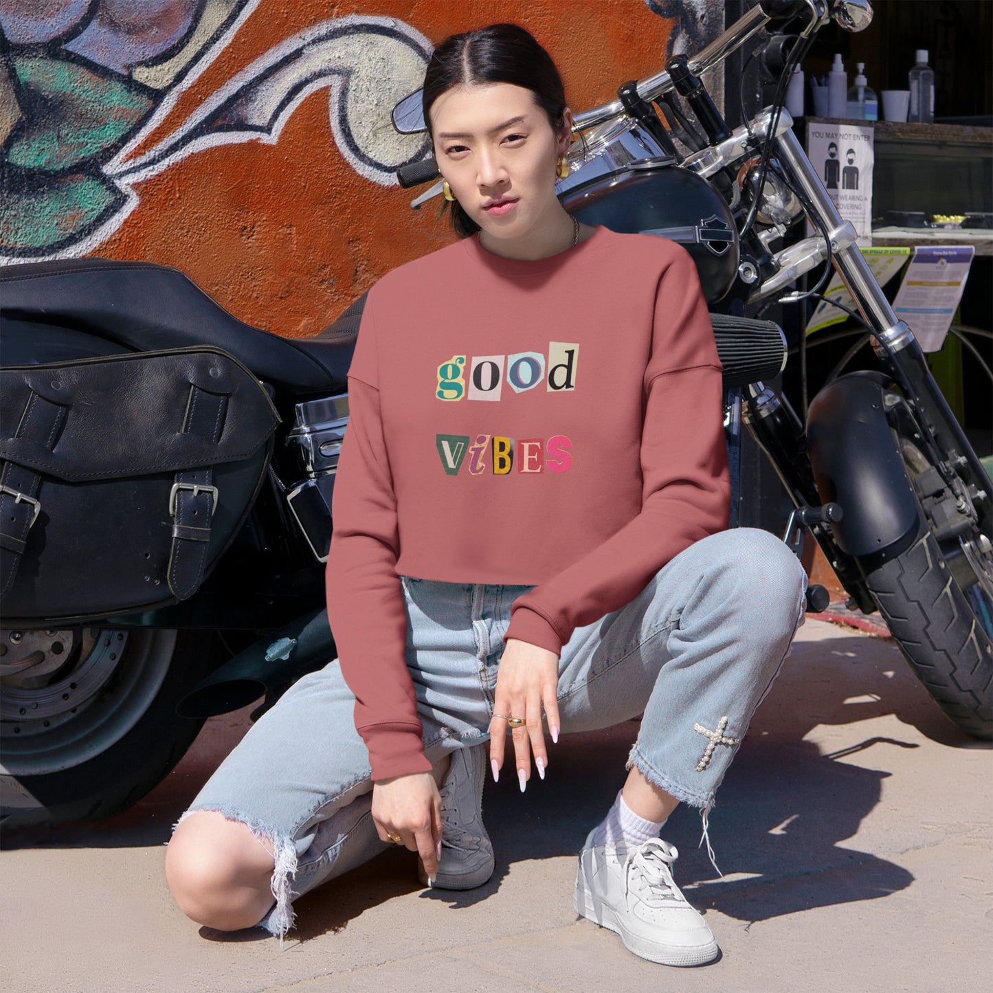 Good Vibes Cropped Sweatshirt - Stylish Positive Energy Apparel for Her