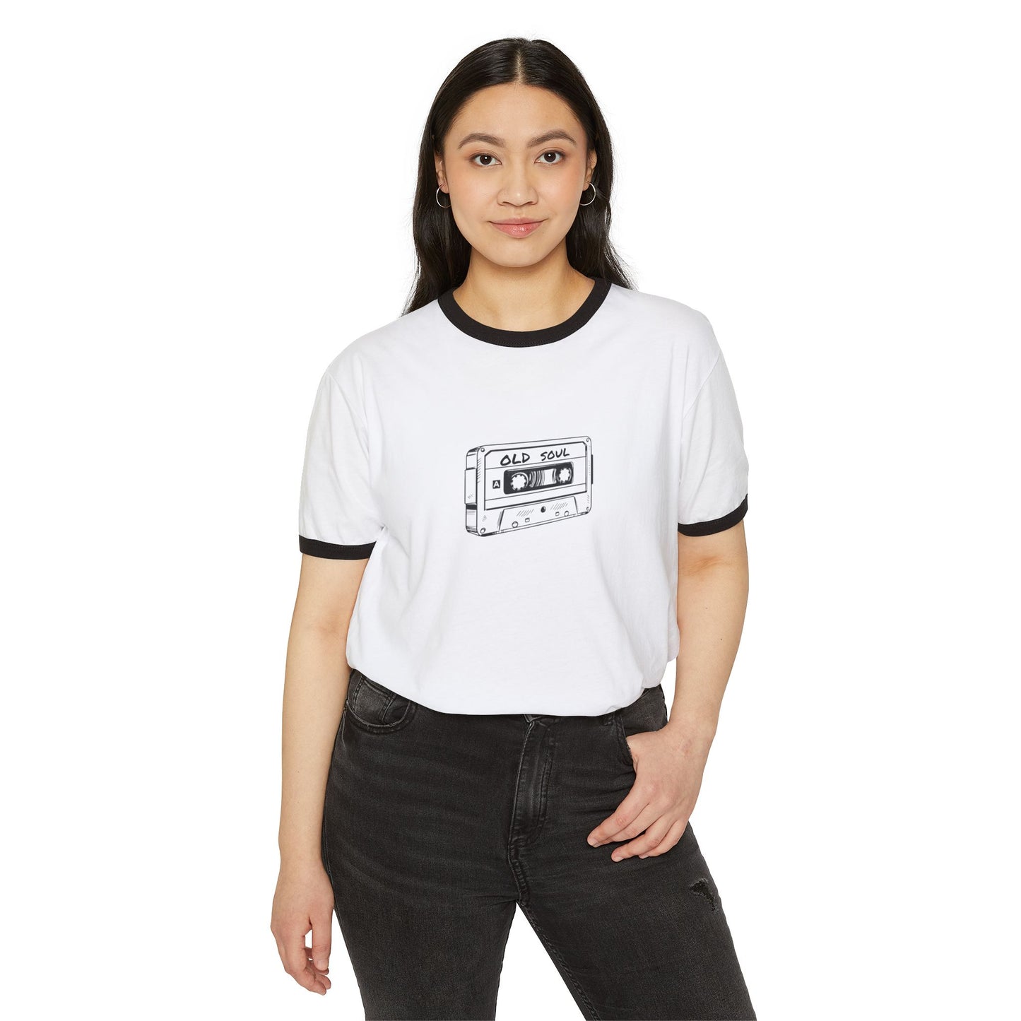 Vintage "Old Soul" Cassette Tape Unisex Ringer T-Shirt - Gift for Her or Him
