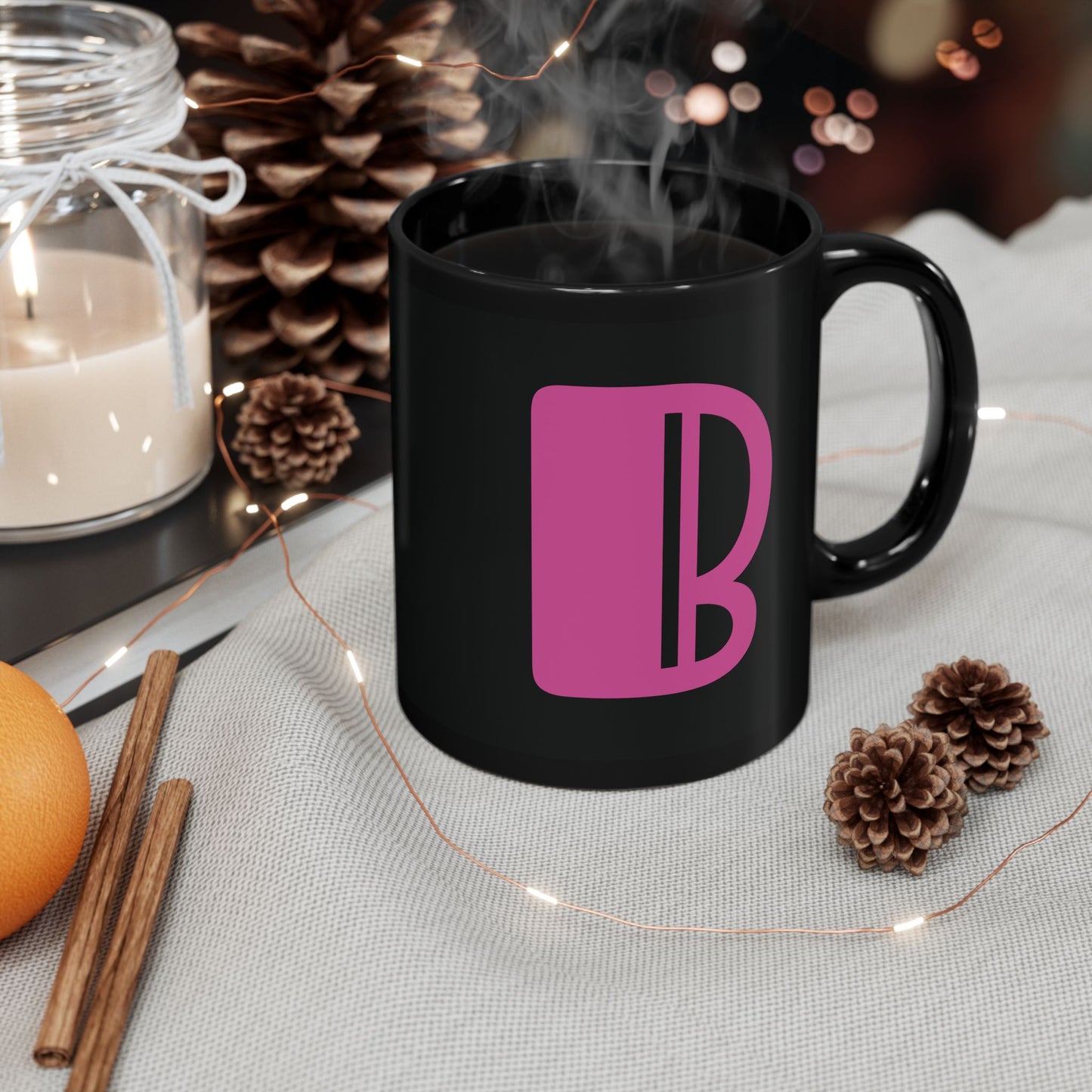 Mug Hot Pink Initial Black "B"