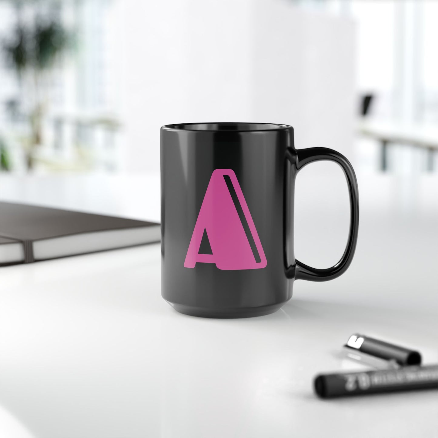 Mug Hot Pink Initial Black "A"