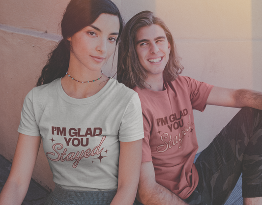 I'm Glad You Stayed Unisex Softstyle T-Shirt Pink Design