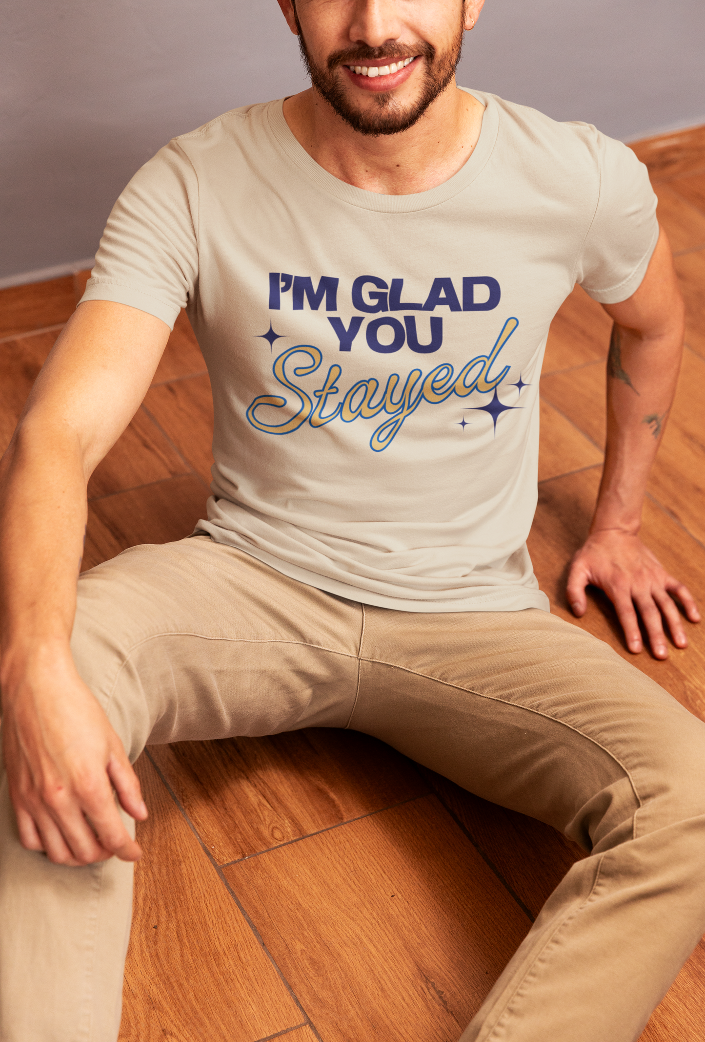 I'm Glad You Stayed Unisex Softstyle T-Shirt Blue Design