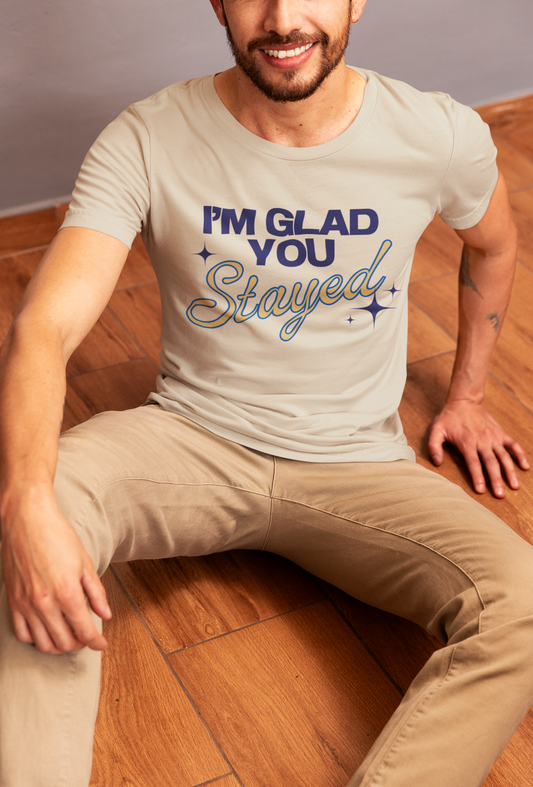 I'm Glad You Stayed Unisex Softstyle T-Shirt Blue Design