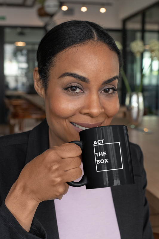 Mug: Act Outside the Box 100% Ceramic Coffee Mug - Gift for Her or Him