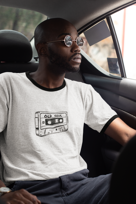 Vintage "Old Soul" Cassette Tape Unisex Ringer T-Shirt - Gift for Her or Him