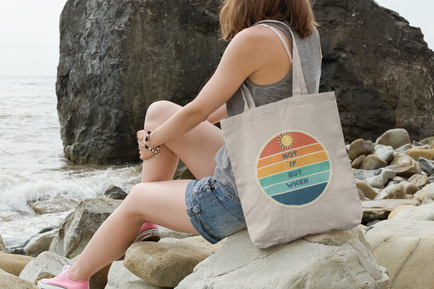 Positive Vibes Cotton Canvas Tote Bag - "Not If But When" Graduation Gift
