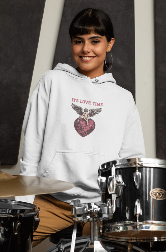 Vintage 'It's Love Time' Hoodie - Valentine's Day Gift for Her and Him