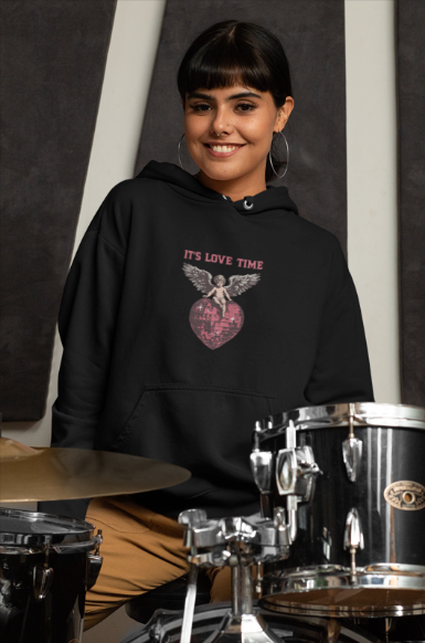 Vintage 'It's Love Time' Hoodie - Valentine's Day Gift for Her and Him