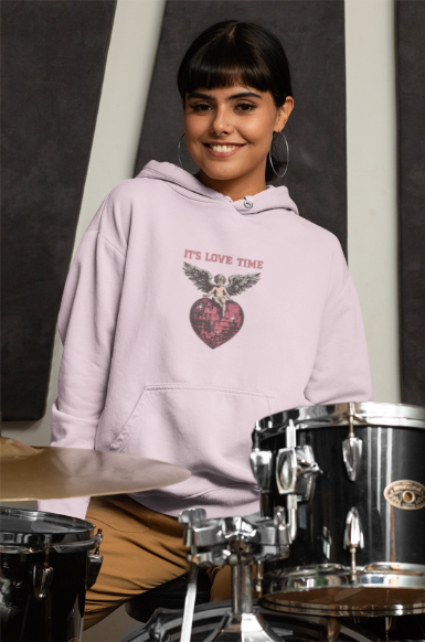 Vintage 'It's Love Time' Hoodie - Valentine's Day Gift for Her and Him