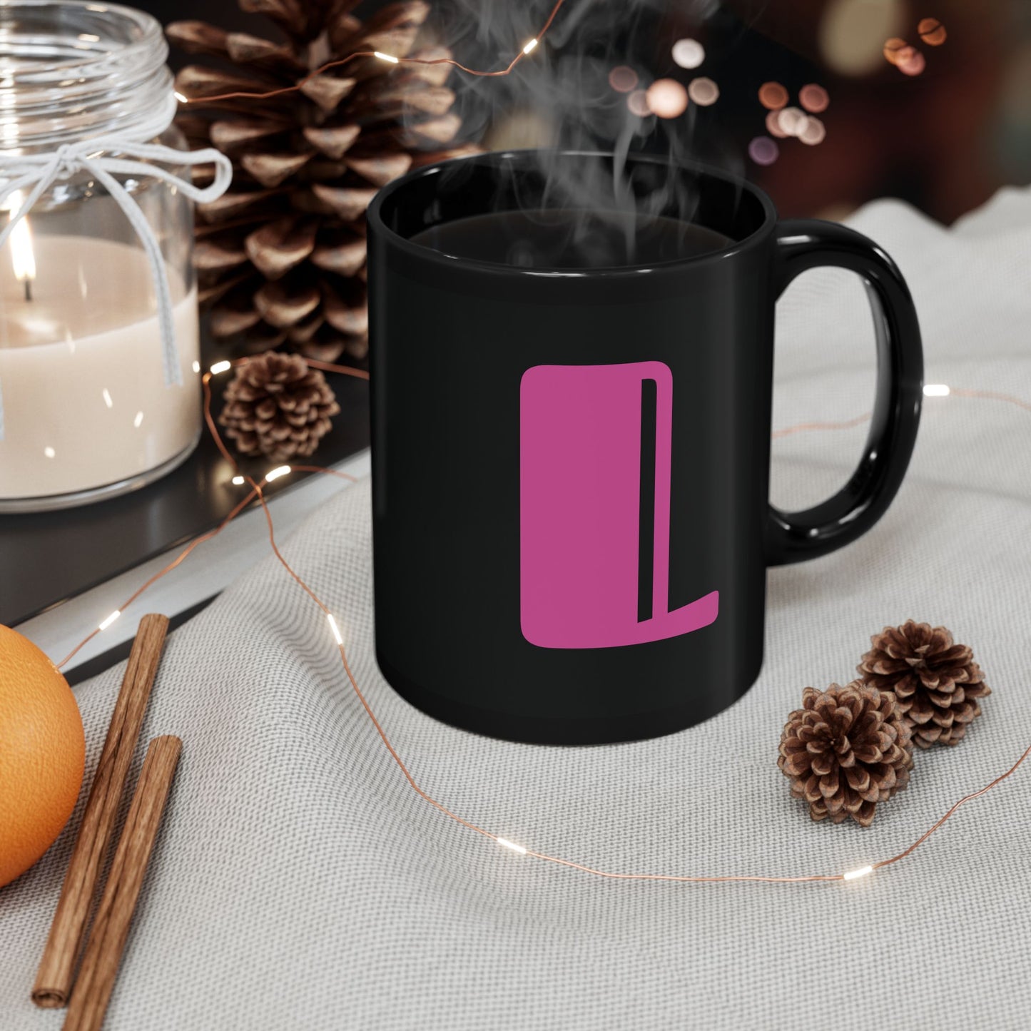 Mug Hot Pink Initial Black "L"