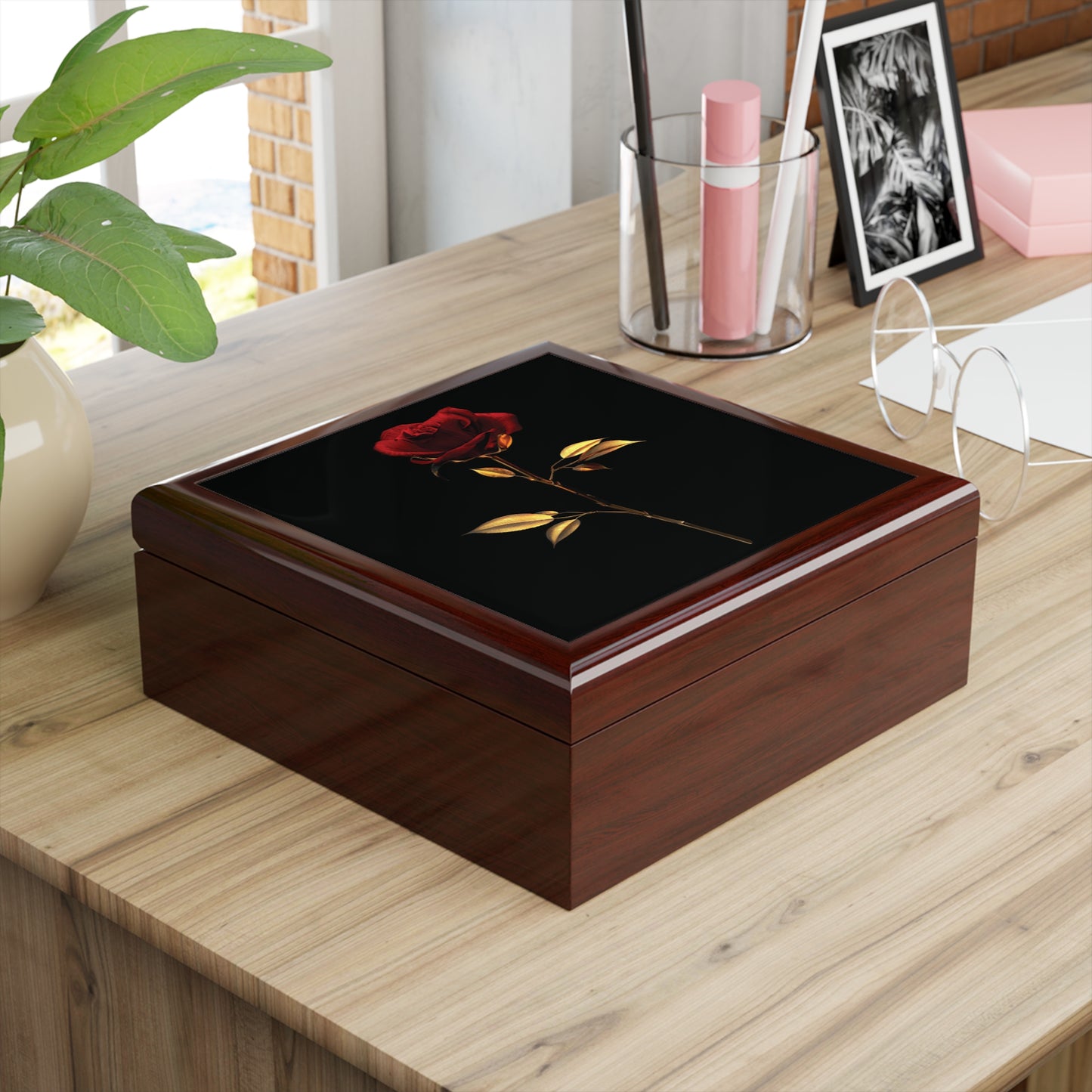Jewelry Box Single Red Rose Design