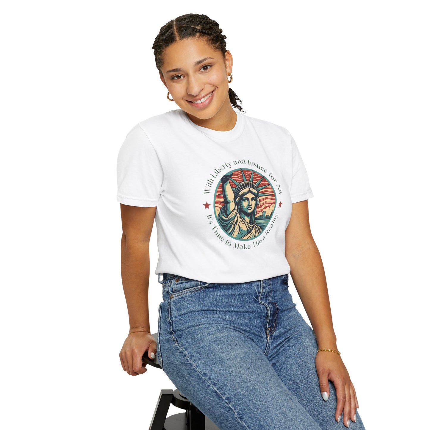 Make Liberty and Justice for All a Reality Cotton T-shirt Front Design