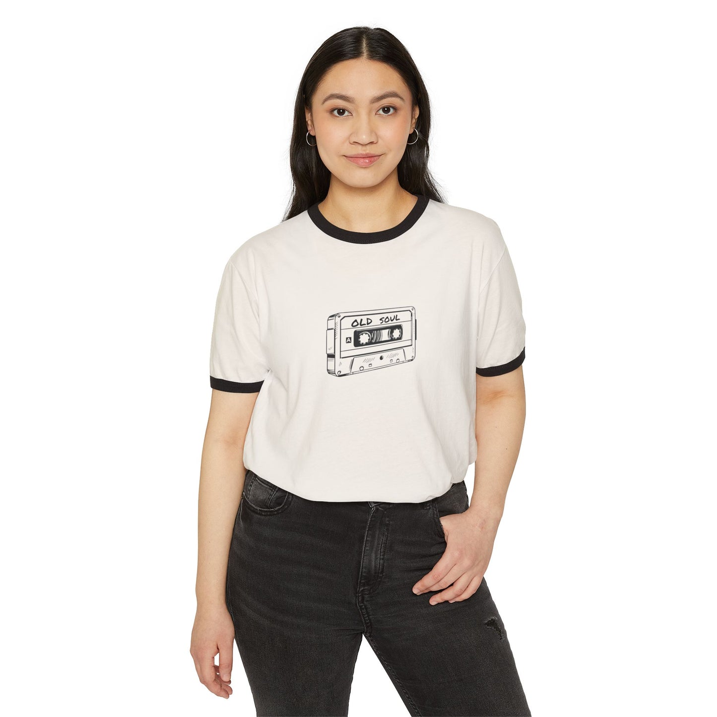 Vintage "Old Soul" Cassette Tape Unisex Ringer T-Shirt - Gift for Her or Him