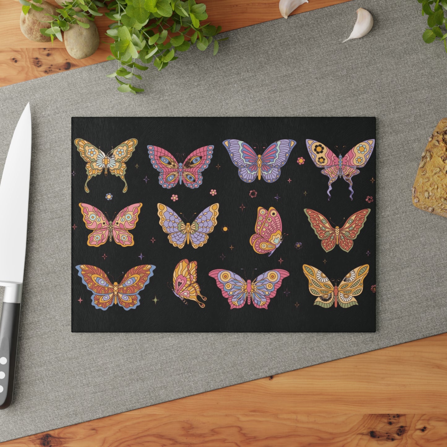 Glass Cutting Board - Bounty of Butterflies Kitchen Decor