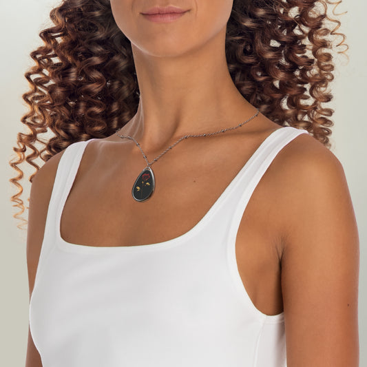 Ellipse Pendant with Chain Single Red Rose Design