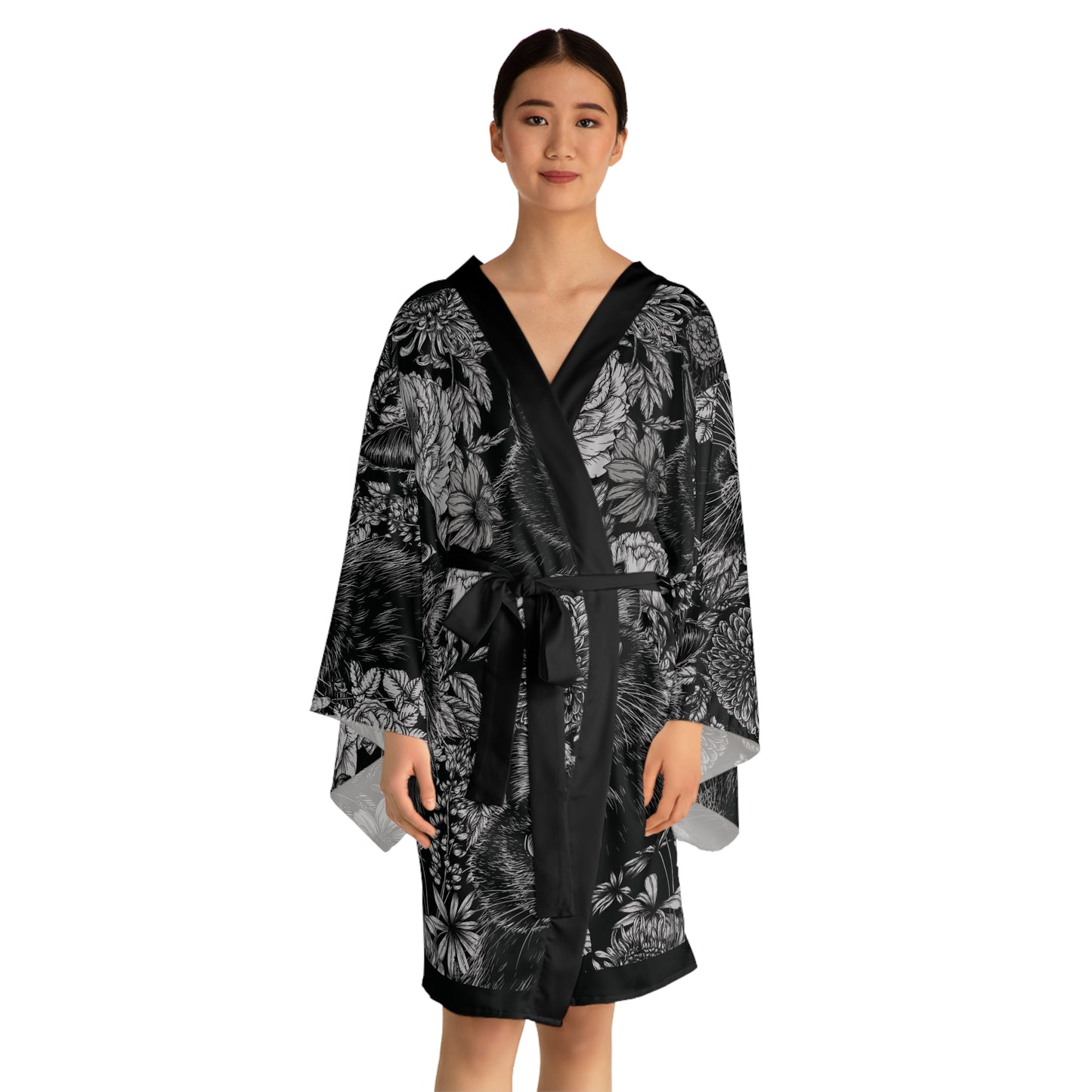 Childless Cat Lady Long Sleeve Kimono Robe (AOP)