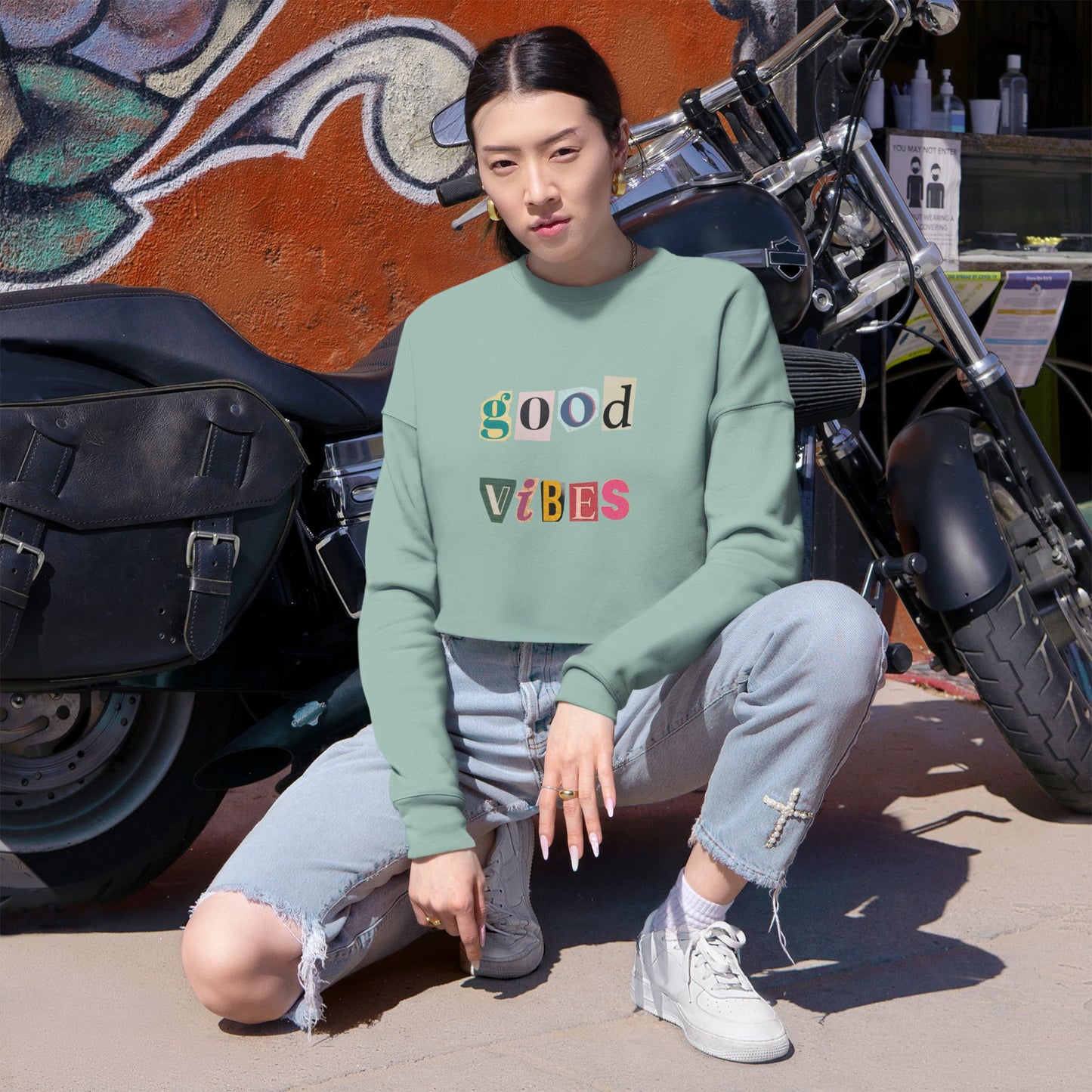Good Vibes Cropped Sweatshirt - Stylish Positive Energy Apparel for Her