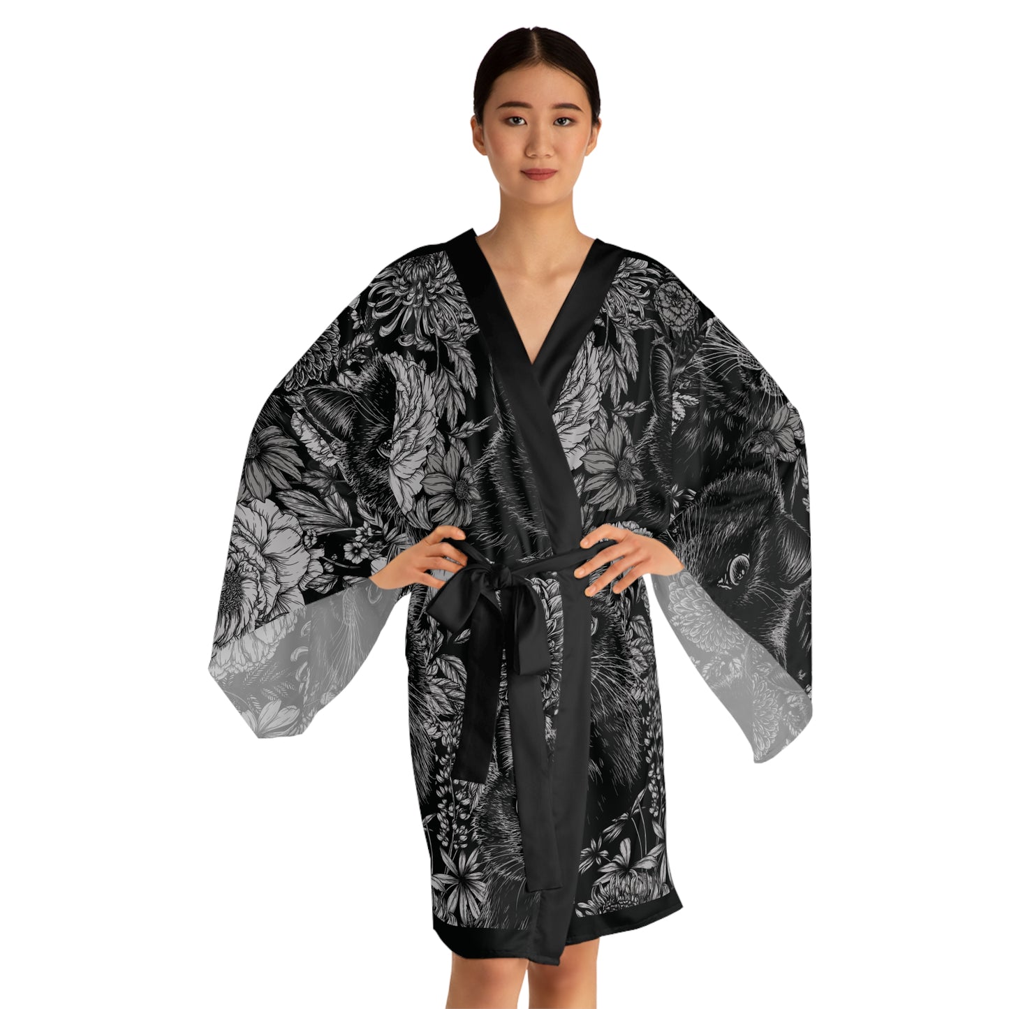 Childless Cat Lady Long Sleeve Kimono Robe (AOP)