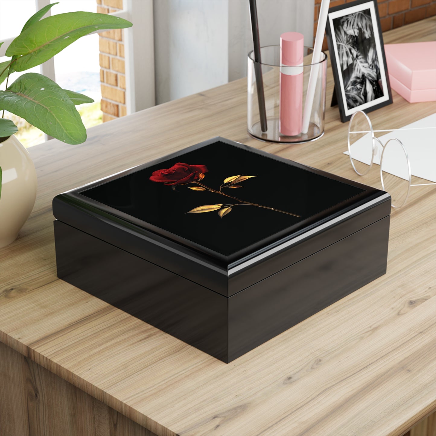 Jewelry Box Single Red Rose Design