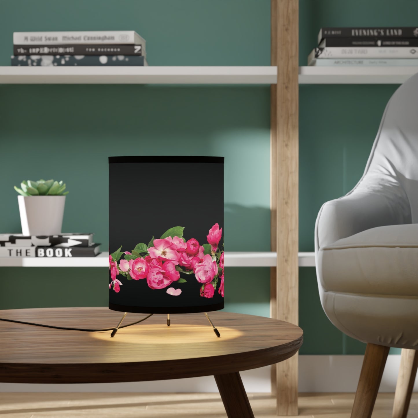 Roses on the Ground Tripod Lamp with High-Res Printed Shade, US\CA plug