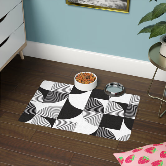 Pet Food Mat Black and White Geometric Design (12x18)