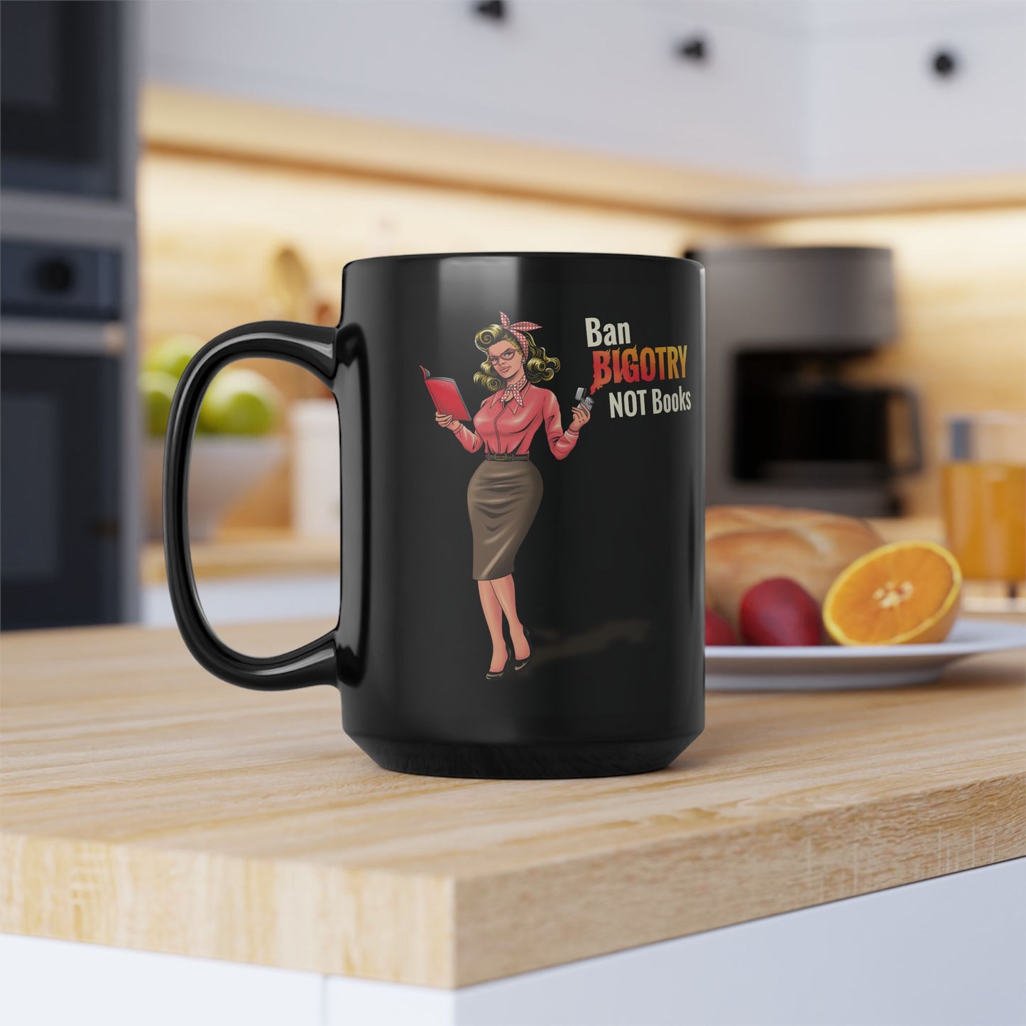 Mug - Ban Bigotry not books Vintage design - Black (11oz, 15oz)
