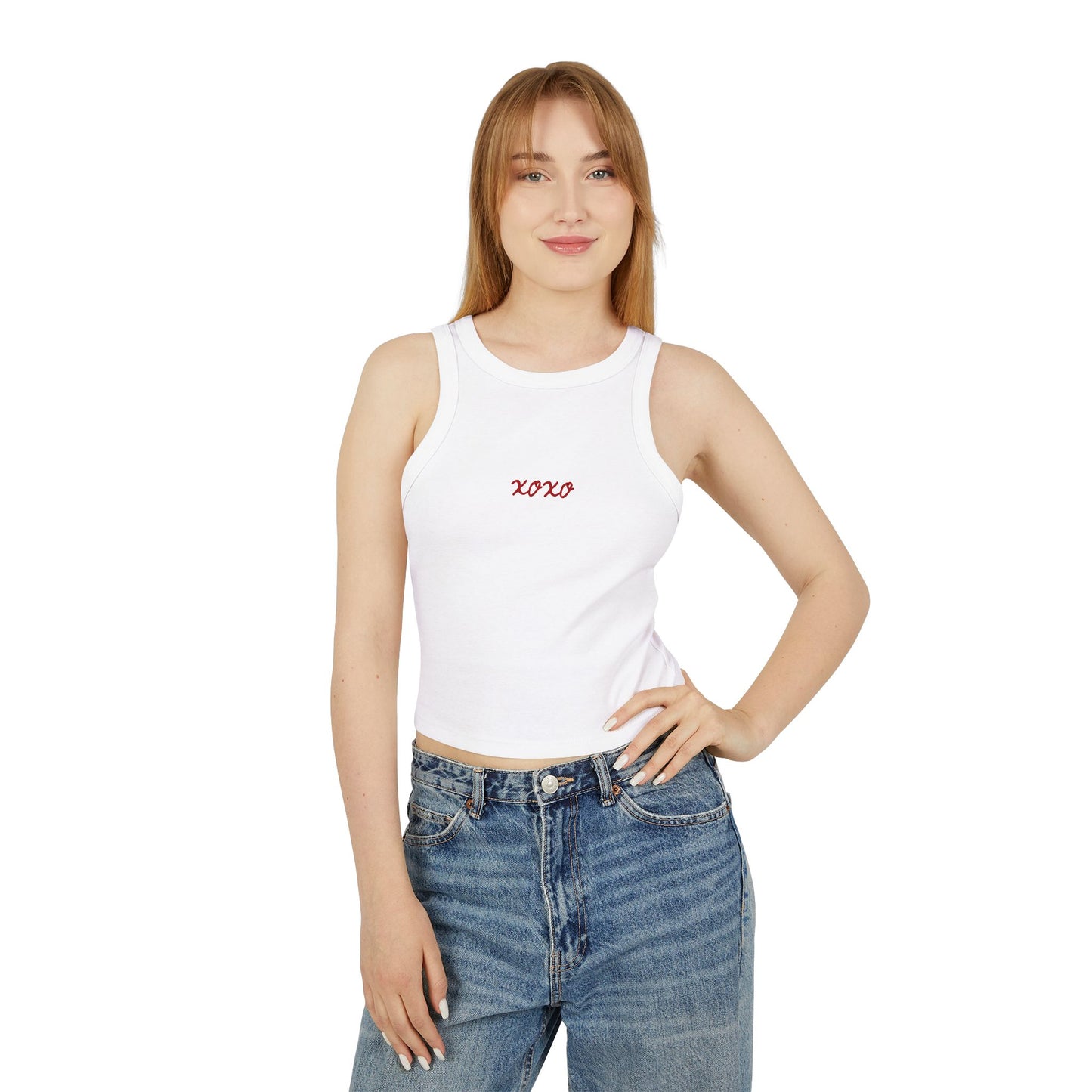 Crop Racer Tank Top xoxo Hugs and Kisses Design